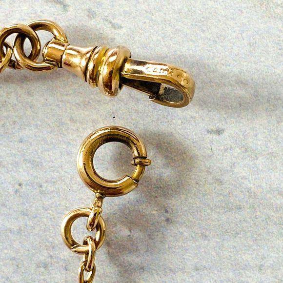 Antique Very Fancy Bar Link Pocket Watch Chain Choker Necklace Gold Filled 14" L - Picture 6 of 6